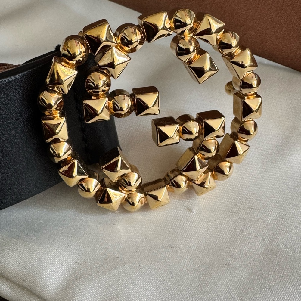 NOT FOR SALE 
Gucci Black Belt with Gold Studded Buckle